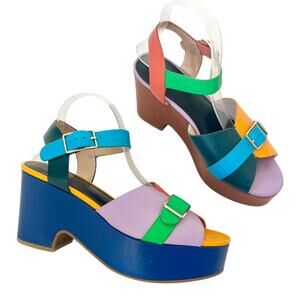 Charlotte Stone Raf Platform Sandal Slingback Multi Color Solimar Rainbow Size 9